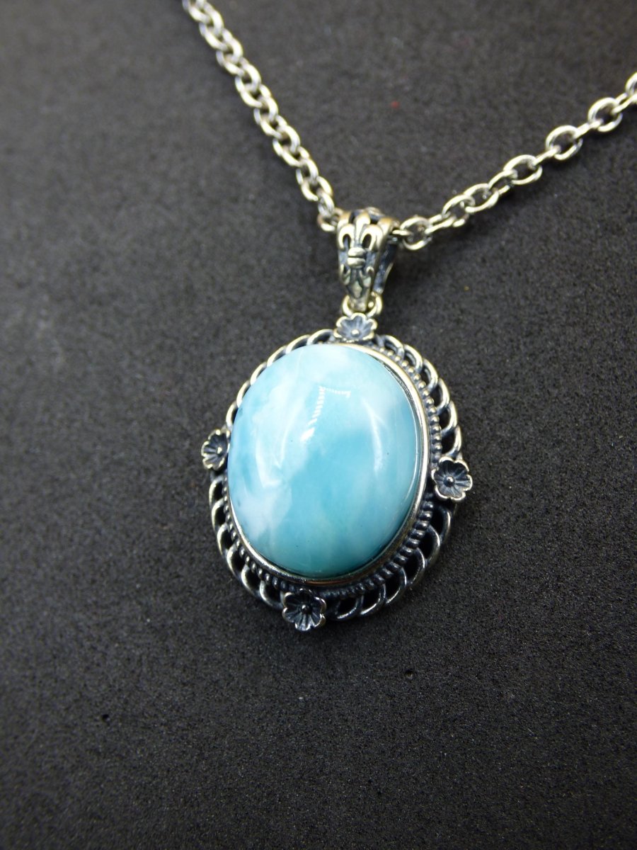 Larimar A Edelstein Kette 925 Sterling Silber Frau Schmuck Edel Antik Vintage Heilstein Rarität Meer Himmel blau Geschenk Frau Freundin - Art of Nature Berlin