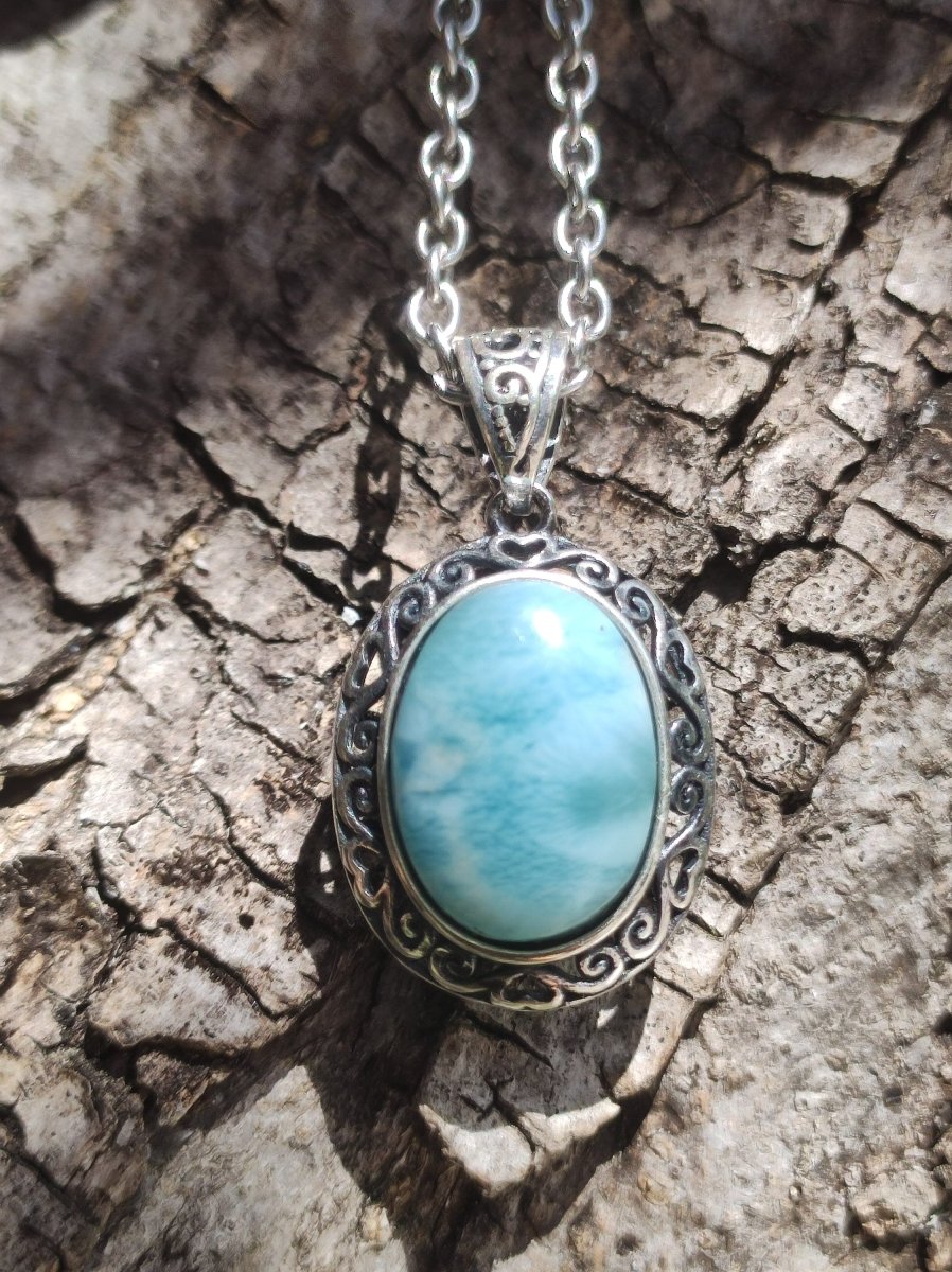 Larimar A Edelstein Kette 925 Sterling Silber Frau Schmuck Edel Antik Vintage Heilstein Rarität Meer Himmel blau Geschenk Frau Freundin - Art of Nature Berlin