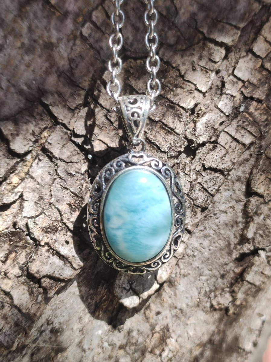 Larimar A Edelstein Kette 925 Sterling Silber Frau Schmuck Edel Antik Vintage Heilstein Rarität Meer Himmel blau Geschenk Frau Freundin - Art of Nature Berlin