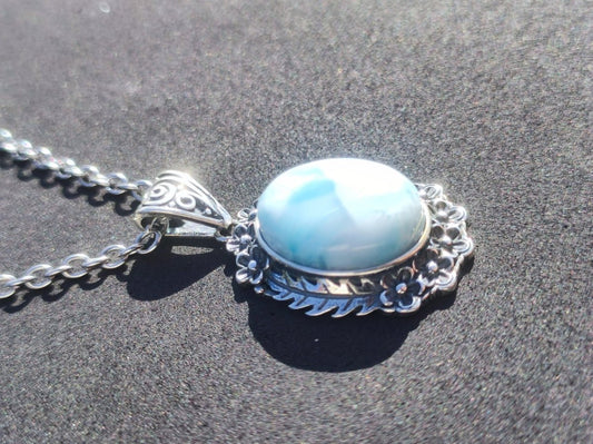 Larimar A Edelstein Kette 925 Sterling Silber Frau Schmuck Edel Antik Vintage Heilstein Rarität Meer Himmel blau Geschenk Frau Freundin - Art of Nature Berlin