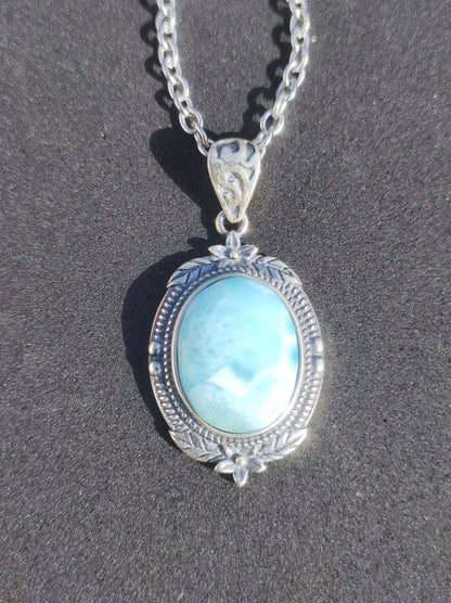 Larimar A Edelstein Kette 925 Sterling Silber Frau Schmuck Edel Antik Vintage Heilstein Rarität Meer Himmel blau Geschenk Frau Freundin - Art of Nature Berlin