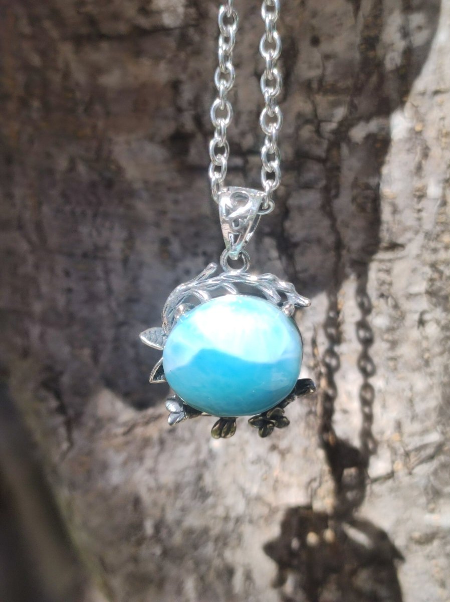 Larimar A Edelstein Kette 925 Sterling Silber Frau Schmuck Edel Antik Vintage Heilstein Rarität Meer Himmel blau Geschenk Frau Freundin - Art of Nature Berlin