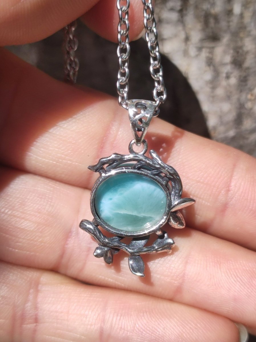 Larimar A Edelstein Kette 925 Sterling Silber Frau Schmuck Edel Antik Vintage Heilstein Rarität Meer Himmel blau Geschenk Frau Freundin - Art of Nature Berlin