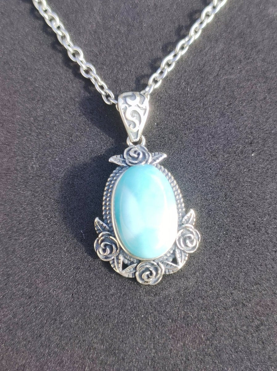 Larimar A Edelstein Kette 925 Sterling Silber Frau Schmuck Edel Antik Vintage Heilstein Rarität Meer Himmel blau Geschenk Frau Freundin - Art of Nature Berlin