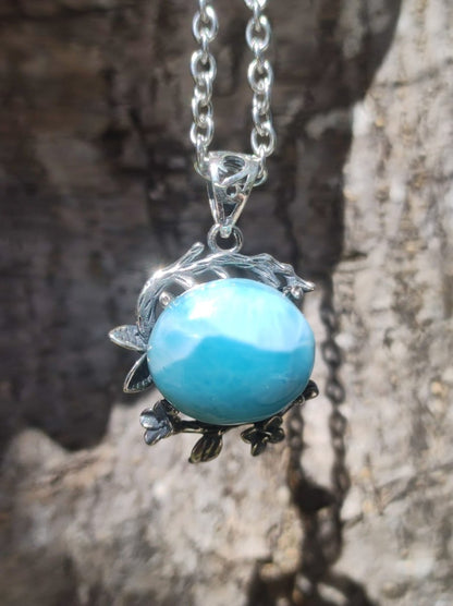 Larimar A Edelstein Kette 925 Sterling Silber Frau Schmuck Edel Antik Vintage Heilstein Rarität Meer Himmel blau Geschenk Frau Freundin - Art of Nature Berlin