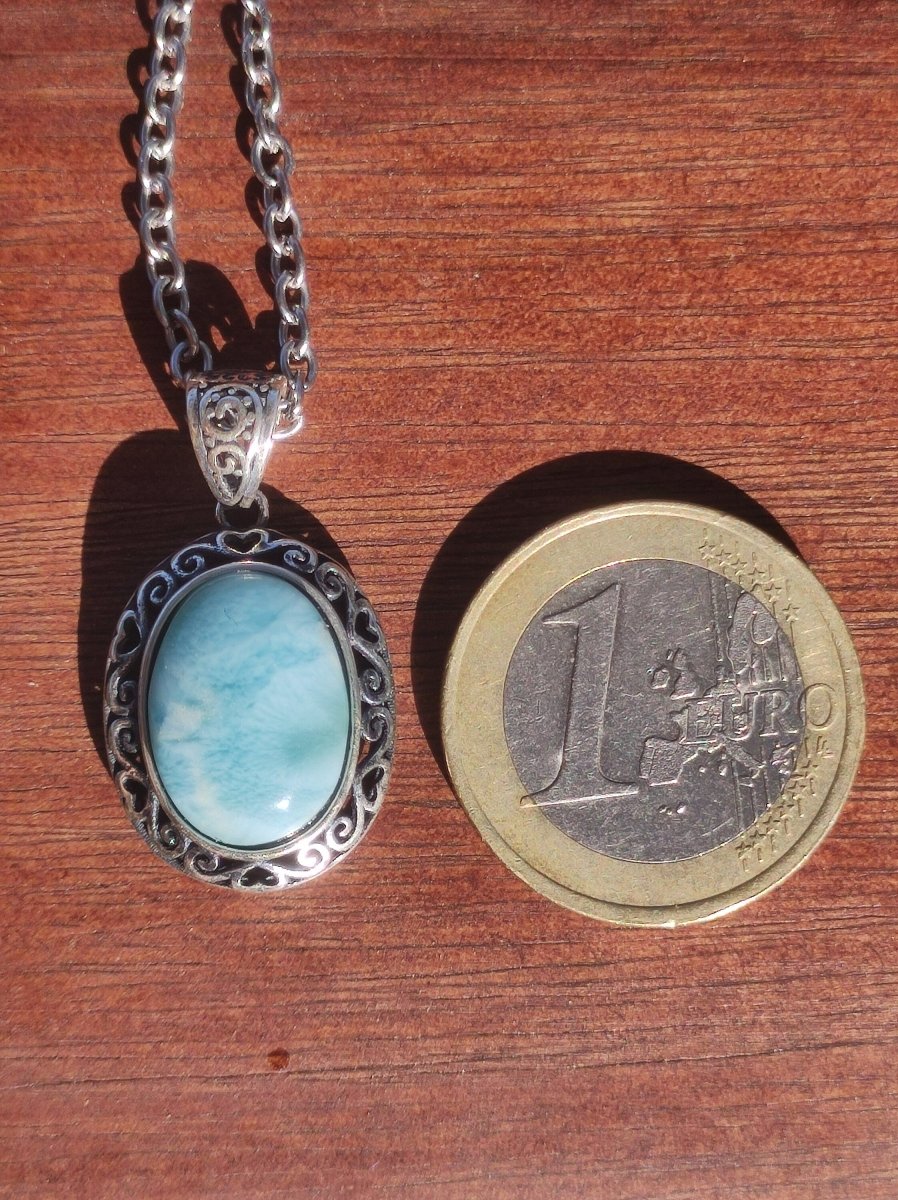 Larimar A Edelstein Kette 925 Sterling Silber Frau Schmuck Edel Antik Vintage Heilstein Rarität Meer Himmel blau Geschenk Frau Freundin - Art of Nature Berlin