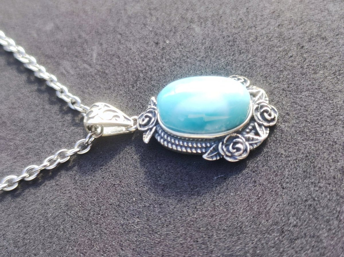 Larimar A Edelstein Kette 925 Sterling Silber Frau Schmuck Edel Antik Vintage Heilstein Rarität Meer Himmel blau Geschenk Frau Freundin - Art of Nature Berlin