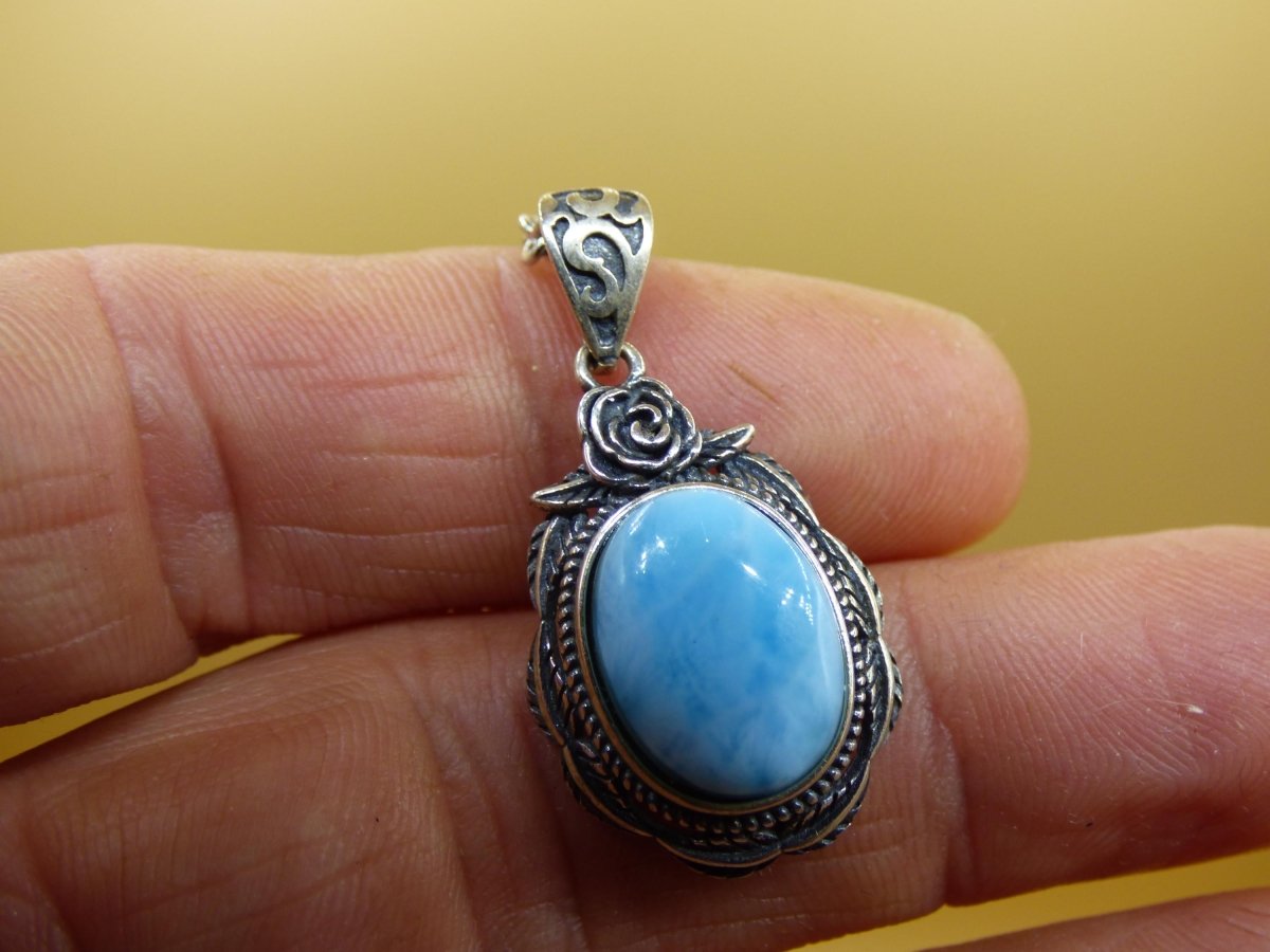 Larimar A Edelstein Kette 925 Sterling Silber Frau Schmuck Edel Antik Vintage Heilstein Rarität Meer Himmel blau Geschenk Frau Freundin - Art of Nature Berlin