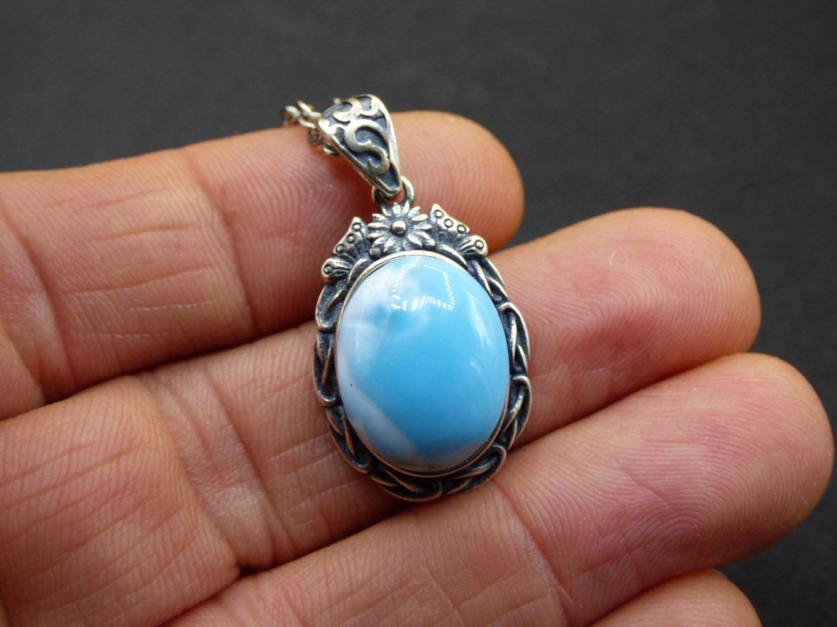 Larimar A Edelstein Kette 925 Sterling Silber Frau Schmuck Edel Antik Vintage Heilstein Rarität Meer Himmel blau Geschenk Frau Freundin - Art of Nature Berlin