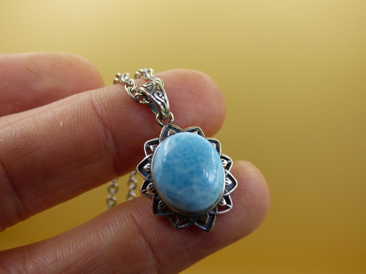 Larimar A Edelstein Kette 925 Sterling Silber Frau Schmuck Edel Antik Vintage Heilstein Rarität Meer Himmel blau Geschenk Frau Freundin - Art of Nature Berlin