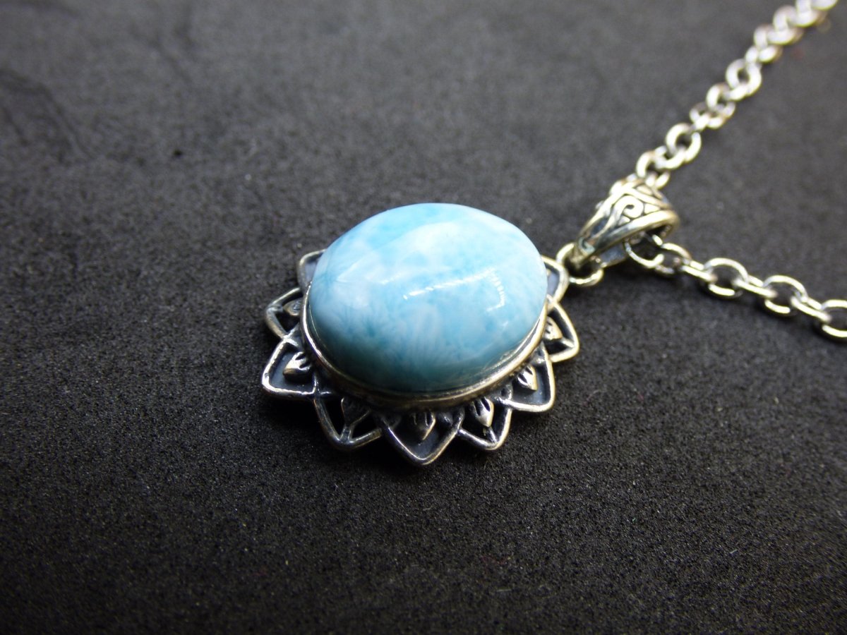 Larimar A Edelstein Kette 925 Sterling Silber Frau Schmuck Edel Antik Vintage Heilstein Rarität Meer Himmel blau Geschenk Frau Freundin - Art of Nature Berlin