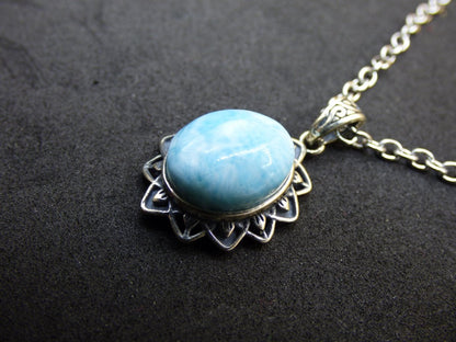 Larimar A Edelstein Kette 925 Sterling Silber Frau Schmuck Edel Antik Vintage Heilstein Rarität Meer Himmel blau Geschenk Frau Freundin - Art of Nature Berlin