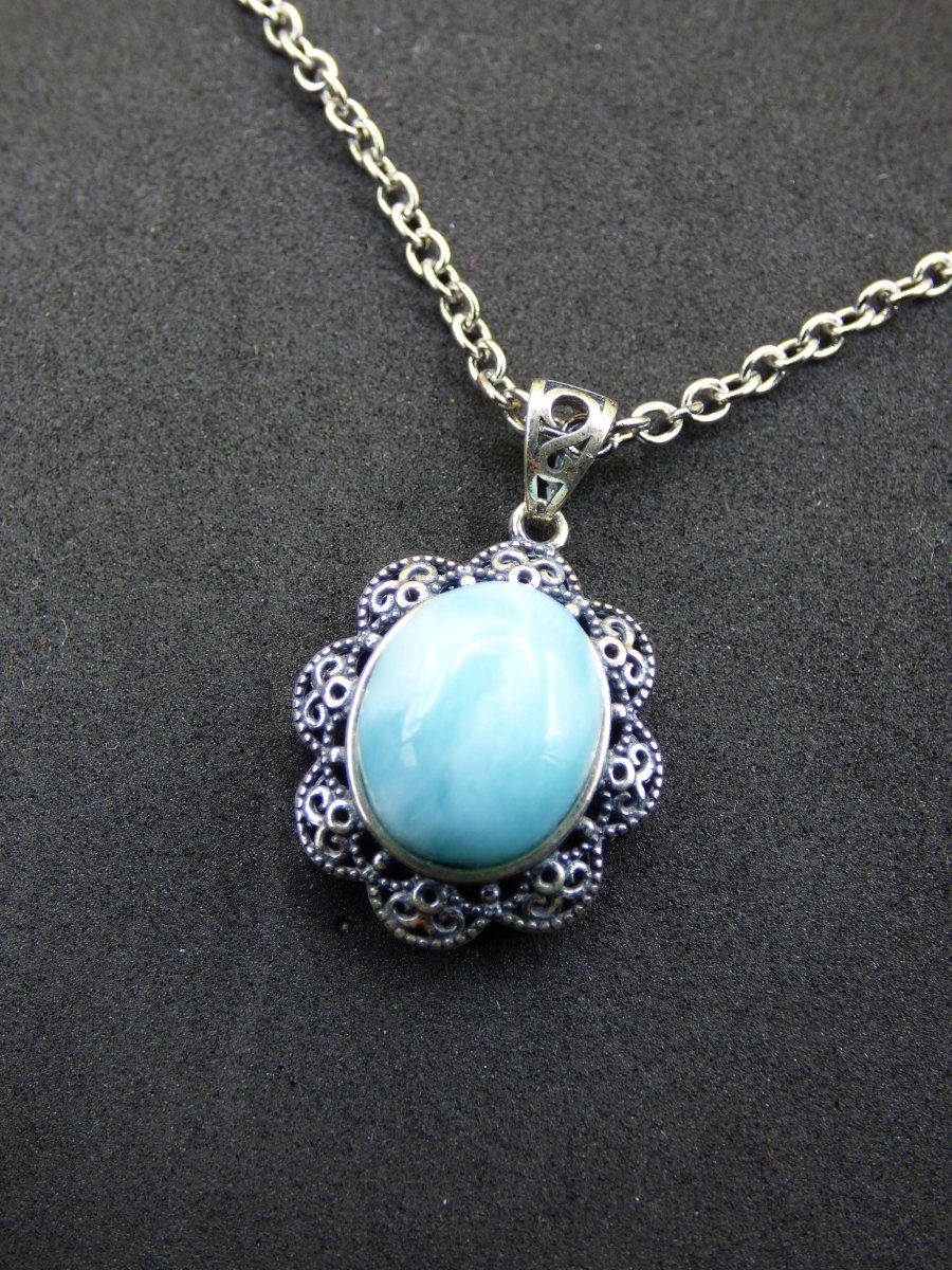 Larimar A Edelstein Kette 925 Sterling Silber Frau Schmuck Edel Antik Vintage Heilstein Rarität Meer Himmel blau Geschenk Frau Freundin - Art of Nature Berlin
