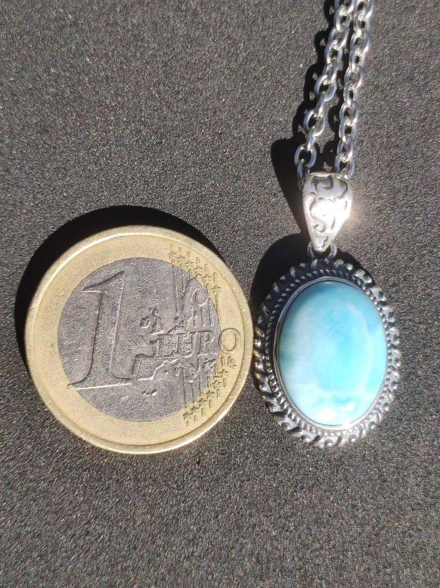 Larimar A Edelstein Kette 925 Sterling Silber Frau Schmuck Edel Antik Vintage Heilstein Rarität Meer Himmel blau Geschenk Frau Freundin - Art of Nature Berlin