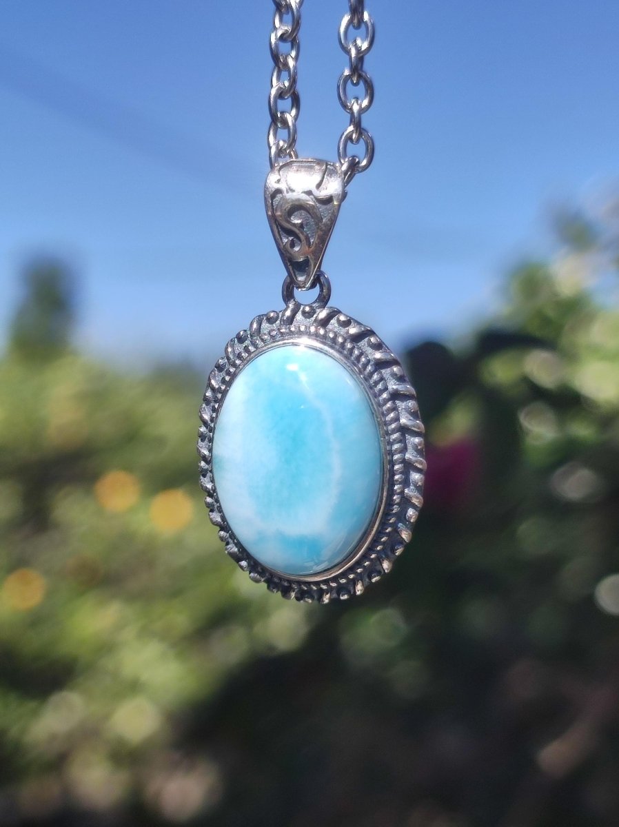 Larimar A Edelstein Kette 925 Sterling Silber Frau Schmuck Edel Antik Vintage Heilstein Rarität Meer Himmel blau Geschenk Frau Freundin - Art of Nature Berlin