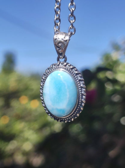 Larimar A Edelstein Kette 925 Sterling Silber Frau Schmuck Edel Antik Vintage Heilstein Rarität Meer Himmel blau Geschenk Frau Freundin - Art of Nature Berlin