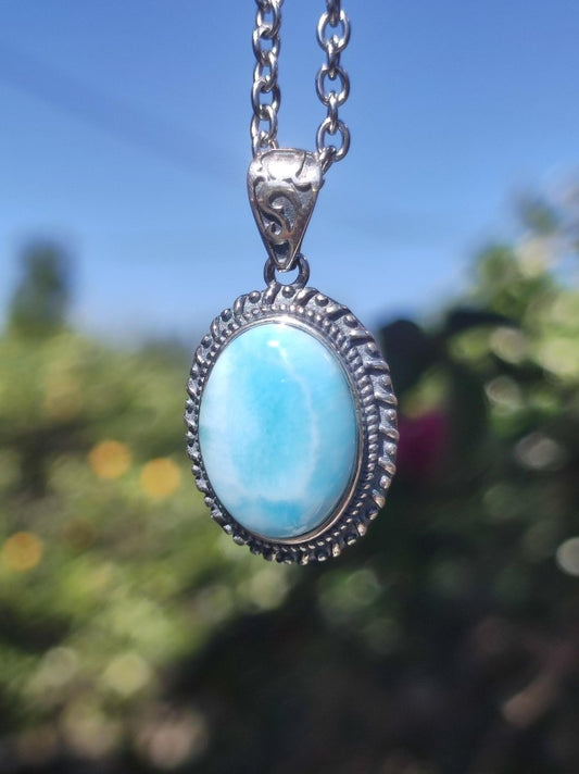 Larimar A Edelstein Kette 925 Sterling Silber Frau Schmuck Edel Antik Vintage Heilstein Rarität Meer Himmel blau Geschenk Frau Freundin - Art of Nature Berlin