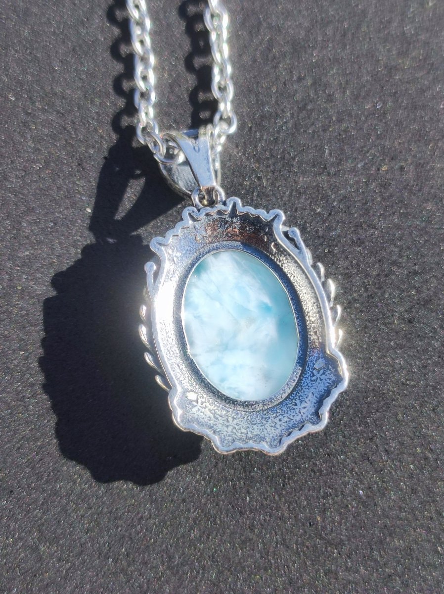 Larimar A Edelstein Kette 925 Sterling Silber Frau Schmuck Edel Antik Vintage Heilstein Rarität Meer Himmel blau Geschenk Frau Freundin - Art of Nature Berlin