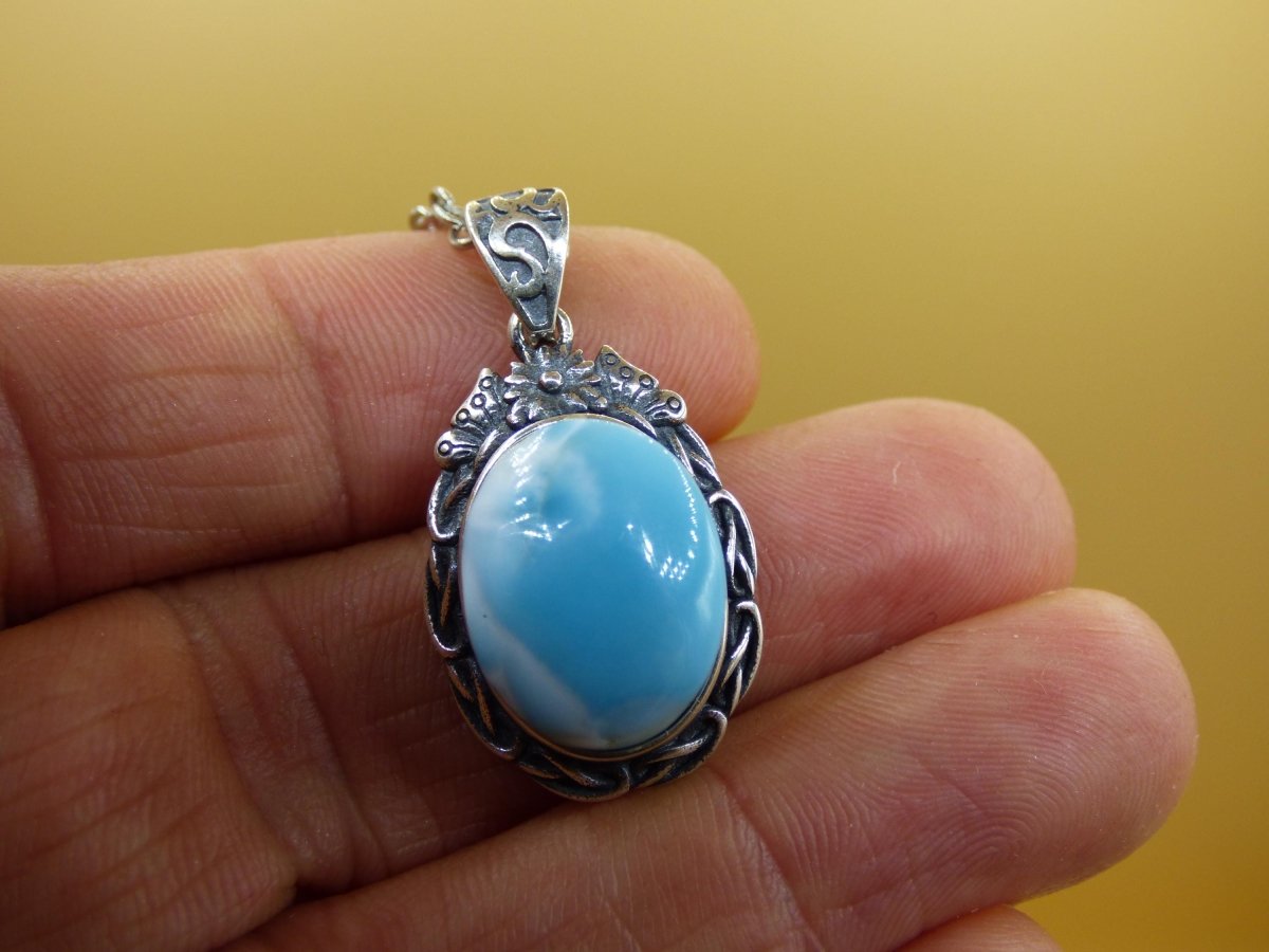 Larimar A Edelstein Kette 925 Sterling Silber Frau Schmuck Edel Antik Vintage Heilstein Rarität Meer Himmel blau Geschenk Frau Freundin - Art of Nature Berlin