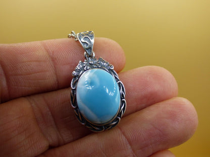 Larimar A Edelstein Kette 925 Sterling Silber Frau Schmuck Edel Antik Vintage Heilstein Rarität Meer Himmel blau Geschenk Frau Freundin - Art of Nature Berlin
