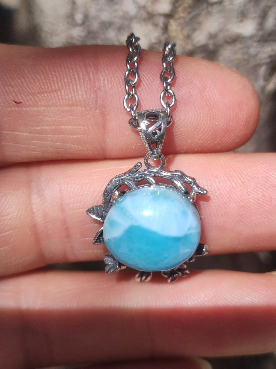 Larimar A Edelstein Kette 925 Sterling Silber Frau Schmuck Edel Antik Vintage Heilstein Rarität Meer Himmel blau Geschenk Frau Freundin - Art of Nature Berlin