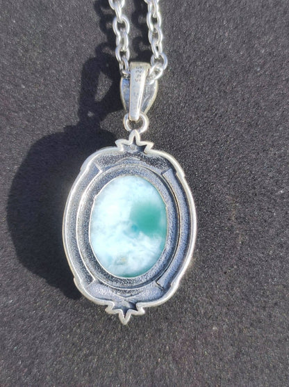 Larimar A Edelstein Kette 925 Sterling Silber Frau Schmuck Edel Antik Vintage Heilstein Rarität Meer Himmel blau Geschenk Frau Freundin - Art of Nature Berlin