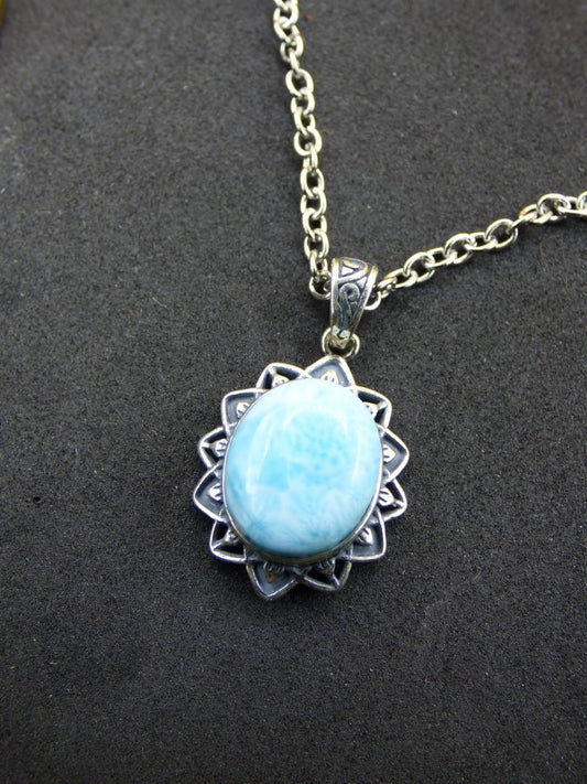 Larimar A Edelstein Kette 925 Sterling Silber Frau Schmuck Edel Antik Vintage Heilstein Rarität Meer Himmel blau Geschenk Frau Freundin - Art of Nature Berlin