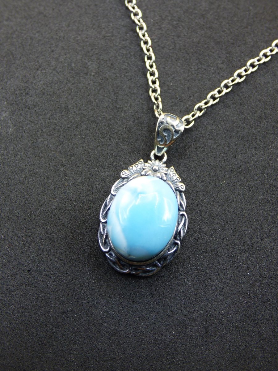 Larimar A Edelstein Kette 925 Sterling Silber Frau Schmuck Edel Antik Vintage Heilstein Rarität Meer Himmel blau Geschenk Frau Freundin - Art of Nature Berlin