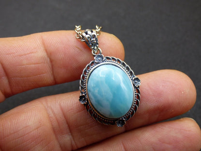 Larimar A Edelstein Kette 925 Sterling Silber Frau Schmuck Edel Antik Vintage Heilstein Rarität Meer Himmel blau Geschenk Frau Freundin - Art of Nature Berlin