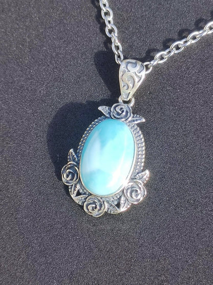 Larimar A Edelstein Kette 925 Sterling Silber Frau Schmuck Edel Antik Vintage Heilstein Rarität Meer Himmel blau Geschenk Frau Freundin - Art of Nature Berlin