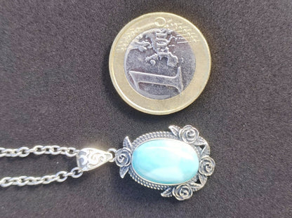 Larimar A Edelstein Kette 925 Sterling Silber Frau Schmuck Edel Antik Vintage Heilstein Rarität Meer Himmel blau Geschenk Frau Freundin - Art of Nature Berlin