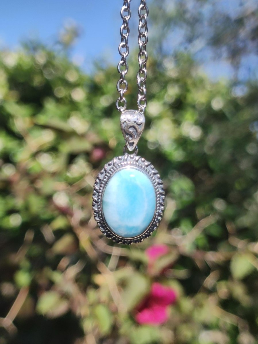 Larimar A Edelstein Kette 925 Sterling Silber Frau Schmuck Edel Antik Vintage Heilstein Rarität Meer Himmel blau Geschenk Frau Freundin - Art of Nature Berlin