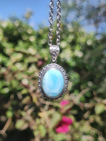 Larimar A Edelstein Kette 925 Sterling Silber Frau Schmuck Edel Antik Vintage Heilstein Rarität Meer Himmel blau Geschenk Frau Freundin - Art of Nature Berlin