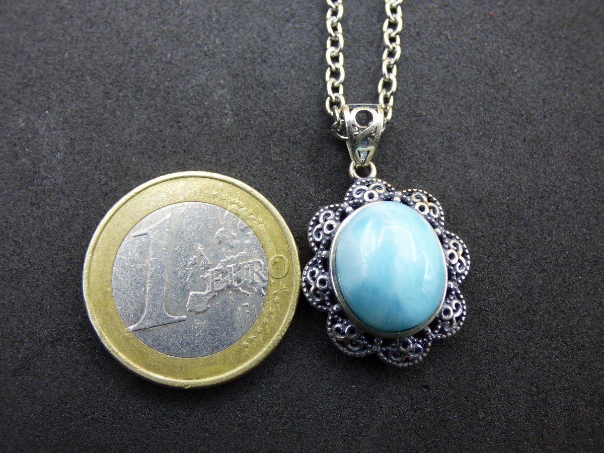 Larimar A Edelstein Kette 925 Sterling Silber Frau Schmuck Edel Antik Vintage Heilstein Rarität Meer Himmel blau Geschenk Frau Freundin - Art of Nature Berlin