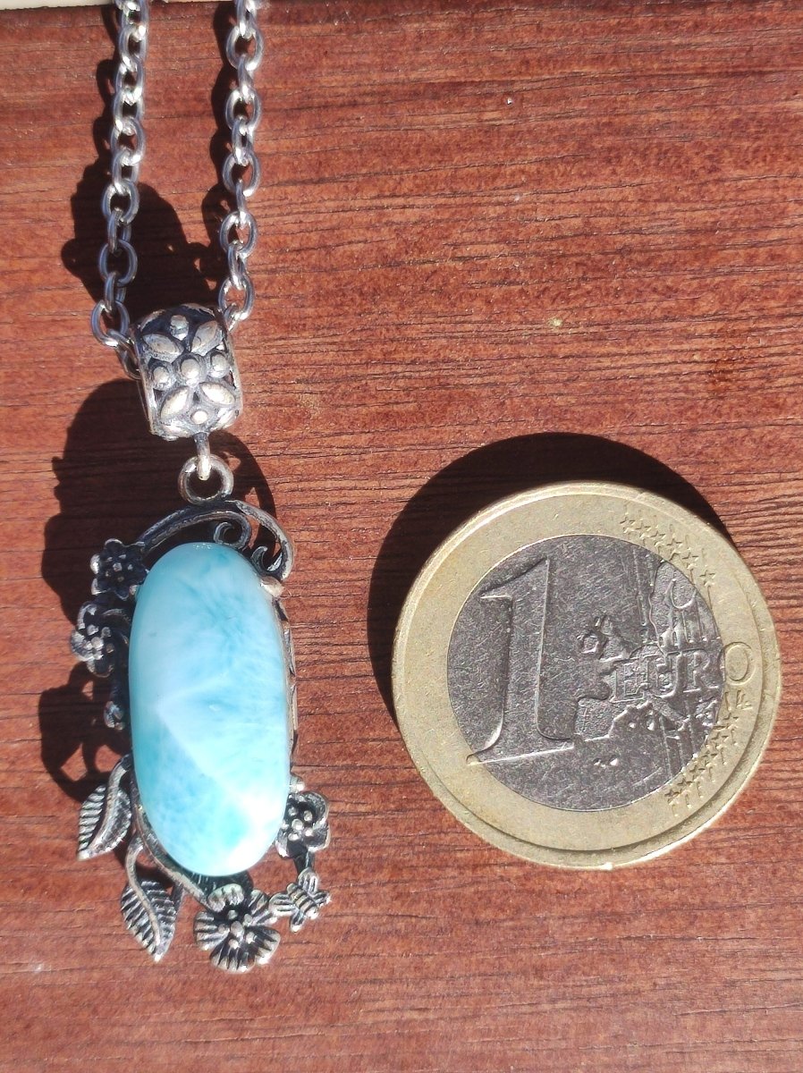 Larimar A Edelstein Kette 925 Sterling Silber Frau Schmuck Edel Antik Vintage Heilstein Rarität Meer Himmel blau Geschenk Frau Freundin - Art of Nature Berlin