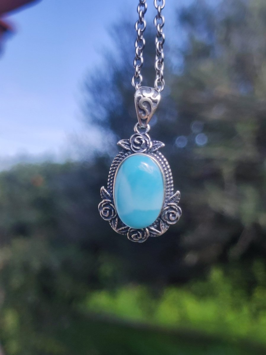 Larimar A Edelstein Kette 925 Sterling Silber Frau Schmuck Edel Antik Vintage Heilstein Rarität Meer Himmel blau Geschenk Frau Freundin - Art of Nature Berlin