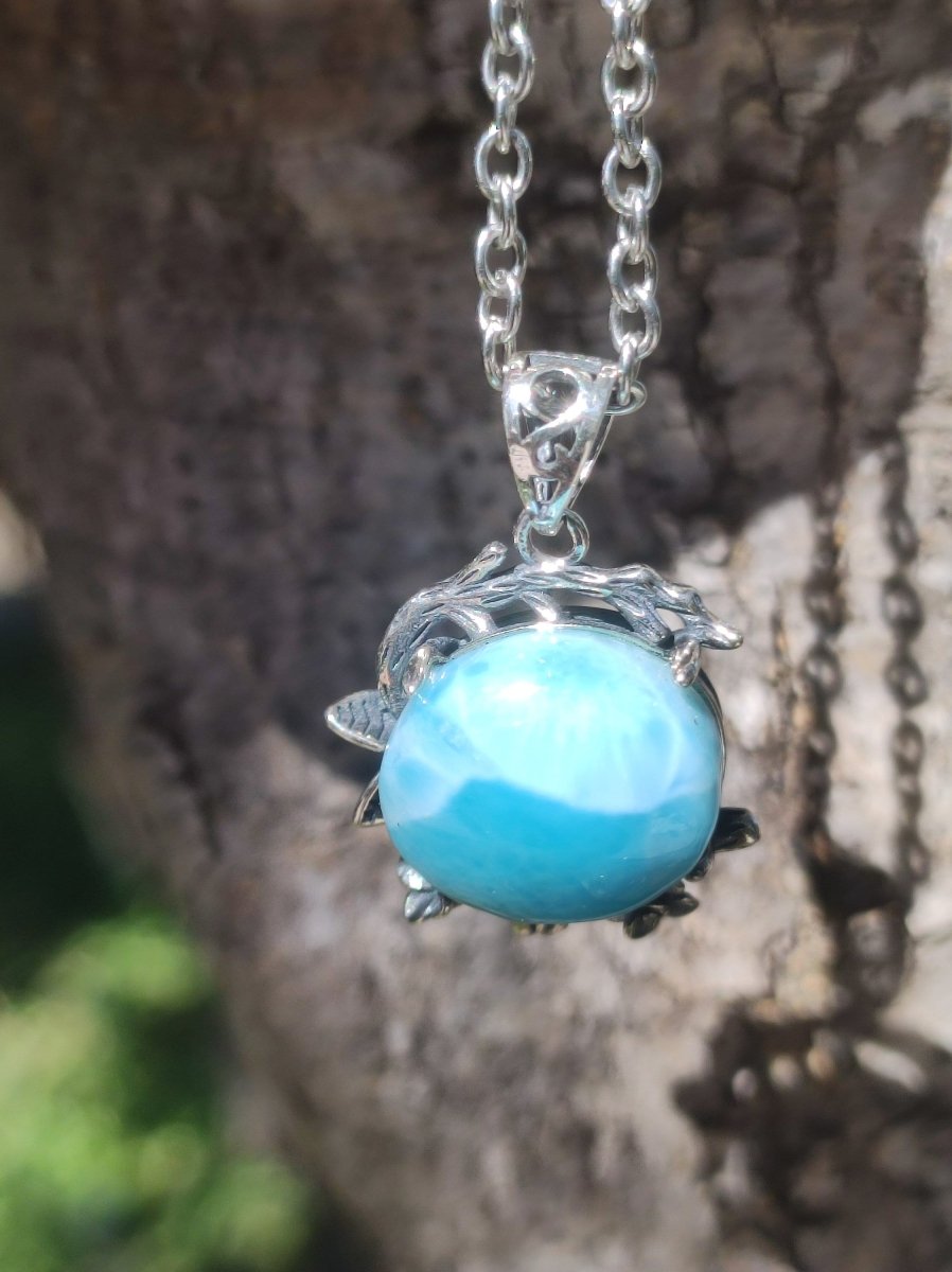 Larimar A Edelstein Kette 925 Sterling Silber Frau Schmuck Edel Antik Vintage Heilstein Rarität Meer Himmel blau Geschenk Frau Freundin - Art of Nature Berlin