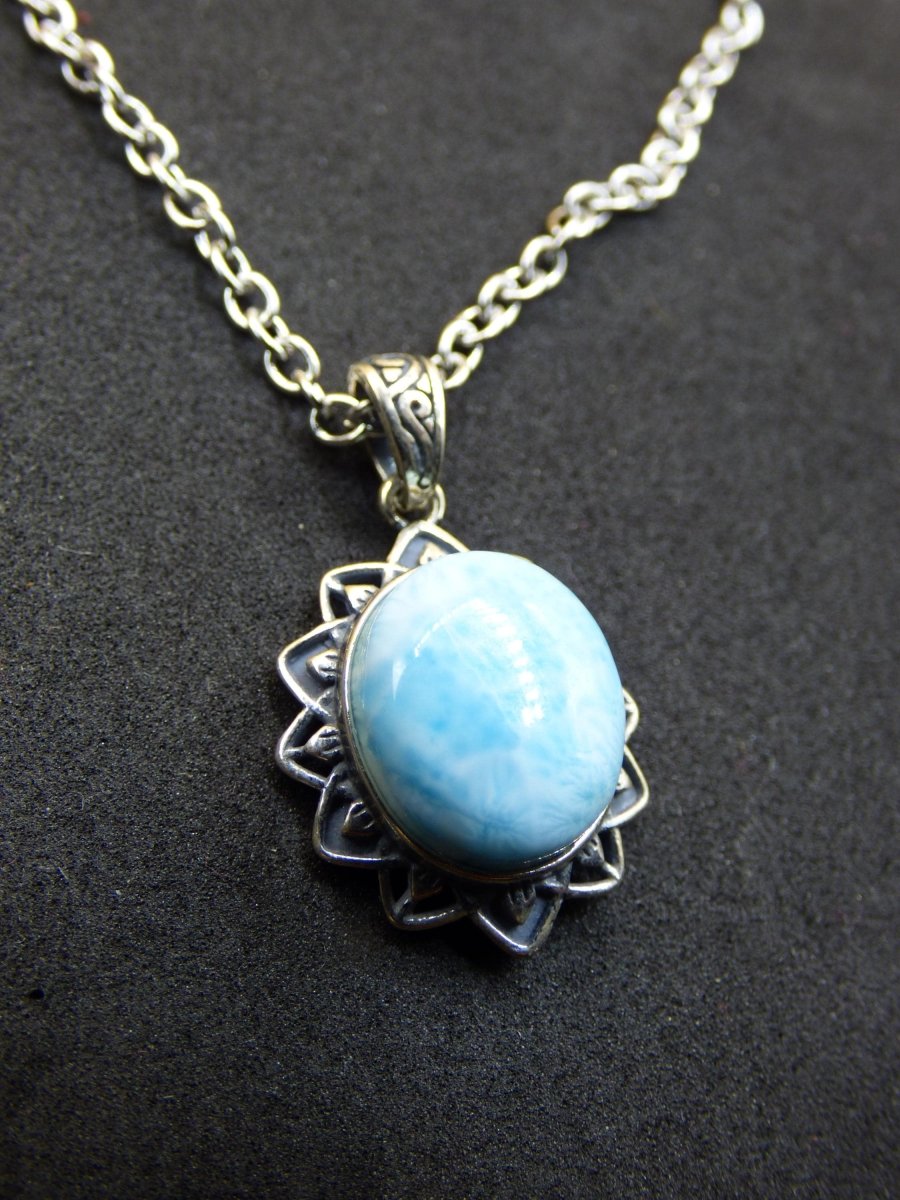 Larimar A Edelstein Kette 925 Sterling Silber Frau Schmuck Edel Antik Vintage Heilstein Rarität Meer Himmel blau Geschenk Frau Freundin - Art of Nature Berlin