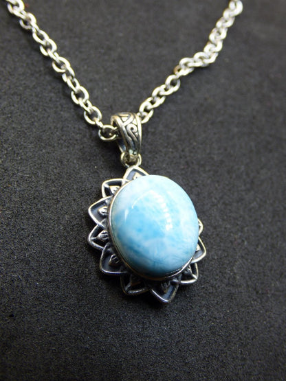Larimar A Edelstein Kette 925 Sterling Silber Frau Schmuck Edel Antik Vintage Heilstein Rarität Meer Himmel blau Geschenk Frau Freundin - Art of Nature Berlin