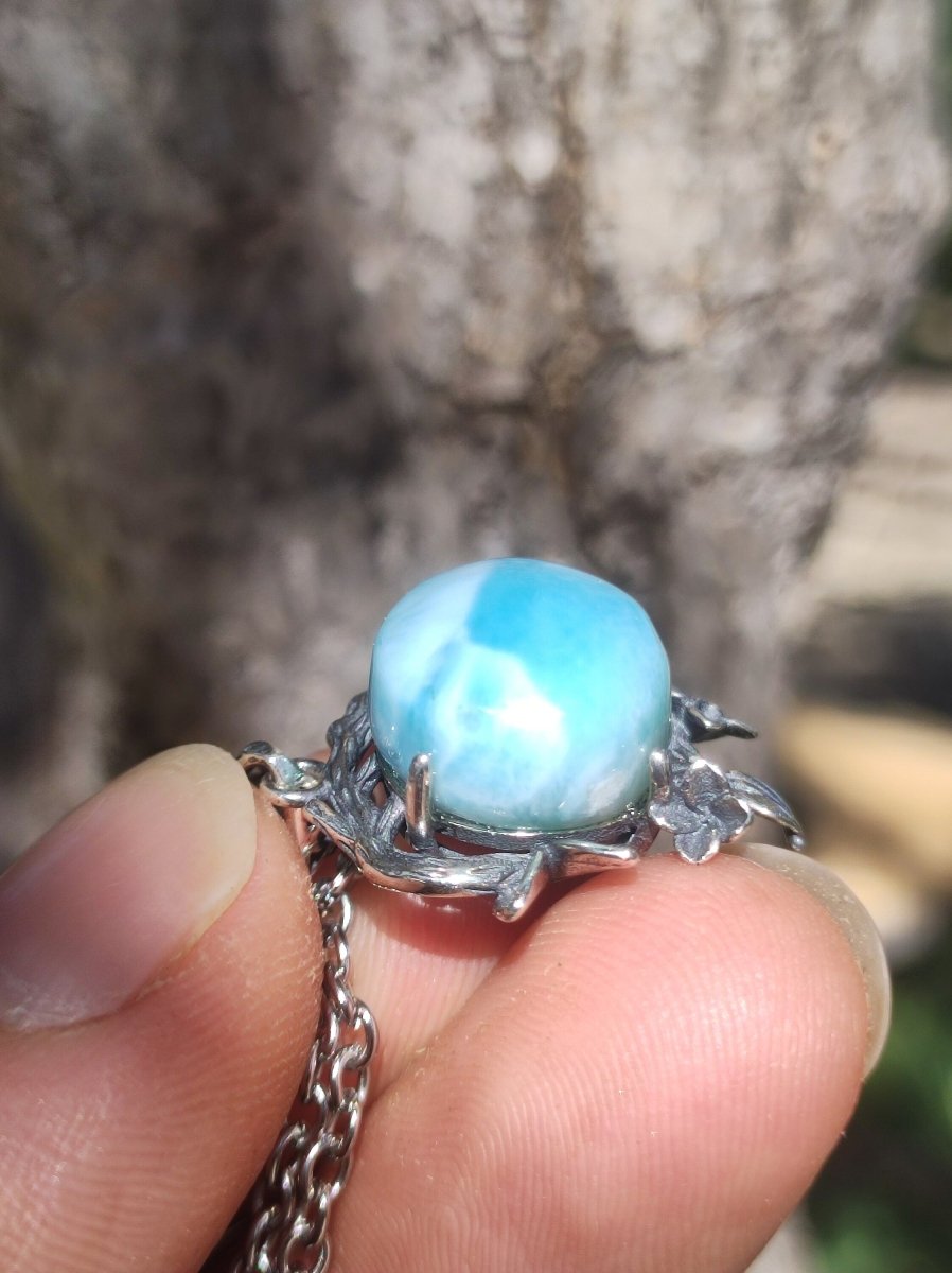 Larimar A Edelstein Kette 925 Sterling Silber Frau Schmuck Edel Antik Vintage Heilstein Rarität Meer Himmel blau Geschenk Frau Freundin - Art of Nature Berlin