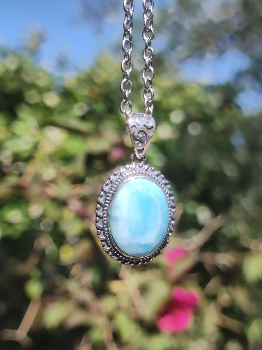 Larimar A Edelstein Kette 925 Sterling Silber Frau Schmuck Edel Antik Vintage Heilstein Rarität Meer Himmel blau Geschenk Frau Freundin - Art of Nature Berlin