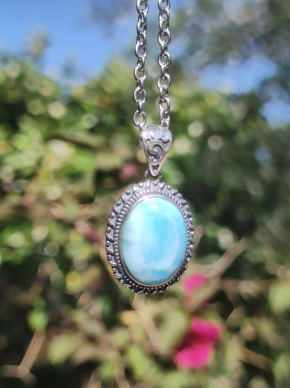 Larimar A Edelstein Kette 925 Sterling Silber Frau Schmuck Edel Antik Vintage Heilstein Rarität Meer Himmel blau Geschenk Frau Freundin - Art of Nature Berlin