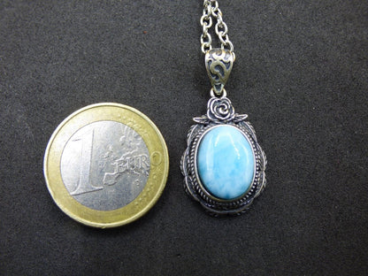 Larimar A Edelstein Kette 925 Sterling Silber Frau Schmuck Edel Antik Vintage Heilstein Rarität Meer Himmel blau Geschenk Frau Freundin - Art of Nature Berlin