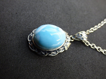 Larimar A Edelstein Kette 925 Sterling Silber Frau Schmuck Edel Antik Vintage Heilstein Rarität Meer Himmel blau Geschenk Frau Freundin - Art of Nature Berlin