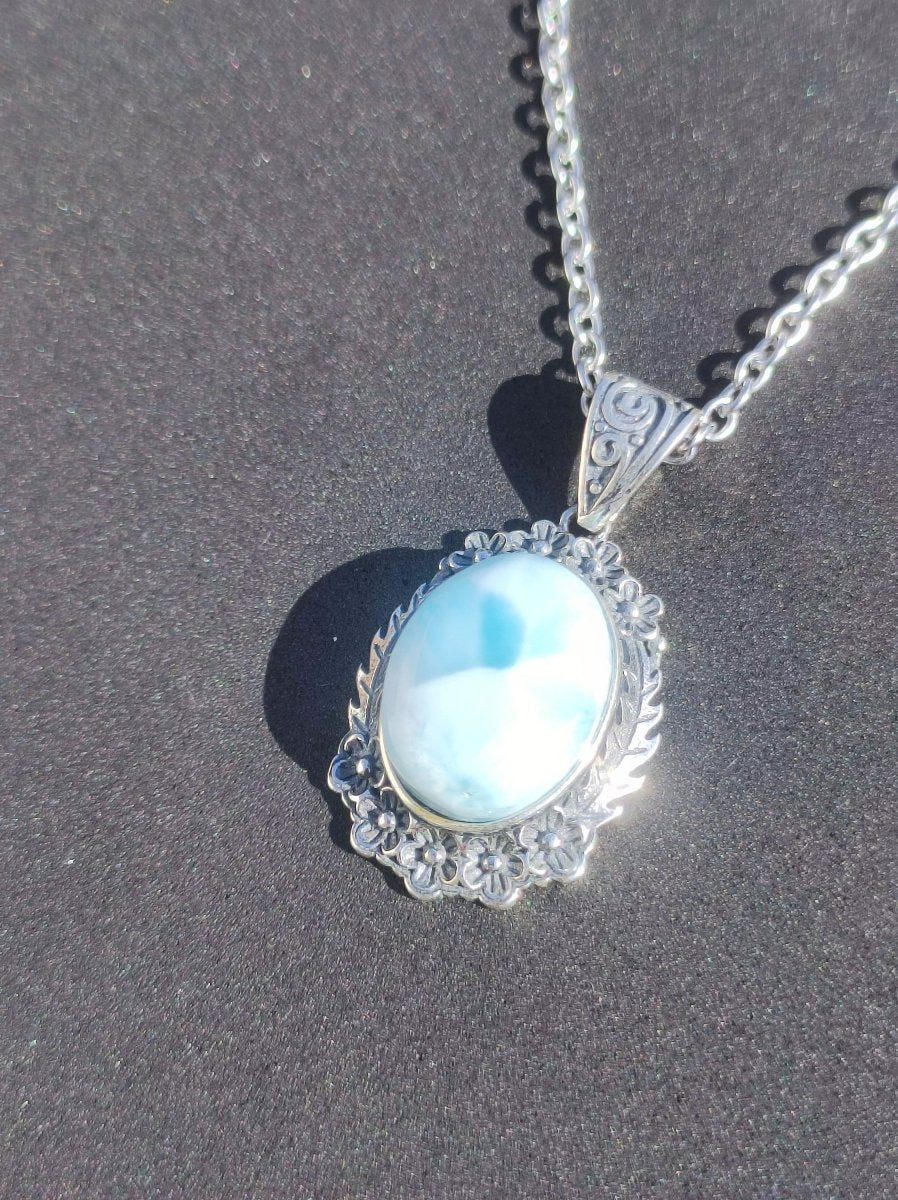 Larimar A Edelstein Kette 925 Sterling Silber Frau Schmuck Edel Antik Vintage Heilstein Rarität Meer Himmel blau Geschenk Frau Freundin - Art of Nature Berlin