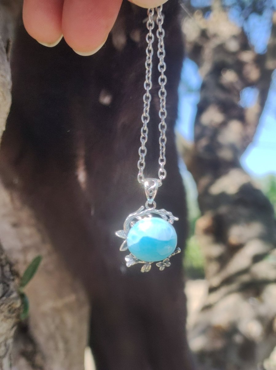 Larimar A Edelstein Kette 925 Sterling Silber Frau Schmuck Edel Antik Vintage Heilstein Rarität Meer Himmel blau Geschenk Frau Freundin - Art of Nature Berlin