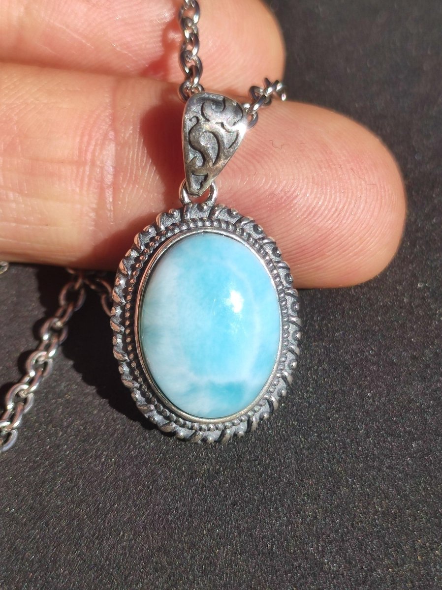 Larimar A Edelstein Kette 925 Sterling Silber Frau Schmuck Edel Antik Vintage Heilstein Rarität Meer Himmel blau Geschenk Frau Freundin - Art of Nature Berlin