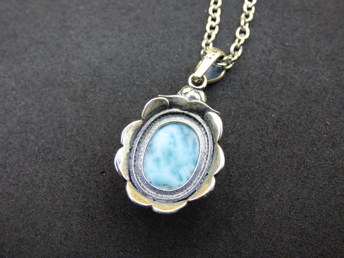 Larimar A Edelstein Kette 925 Sterling Silber Frau Schmuck Edel Antik Vintage Heilstein Rarität Meer Himmel blau Geschenk Frau Freundin - Art of Nature Berlin