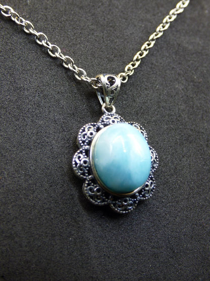 Larimar A Edelstein Kette 925 Sterling Silber Frau Schmuck Edel Antik Vintage Heilstein Rarität Meer Himmel blau Geschenk Frau Freundin - Art of Nature Berlin
