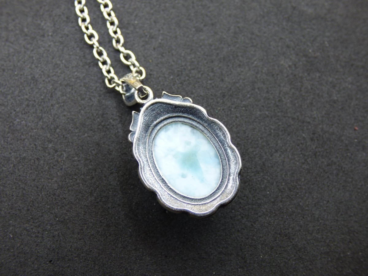 Larimar A Edelstein Kette 925 Sterling Silber Frau Schmuck Edel Antik Vintage Heilstein Rarität Meer Himmel blau Geschenk Frau Freundin - Art of Nature Berlin
